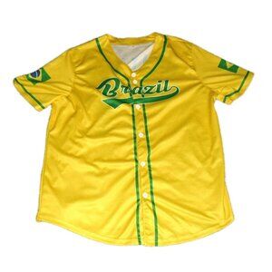 Brazil Yellow Baseball Button Down Jersey Mens Sz. Medium New
